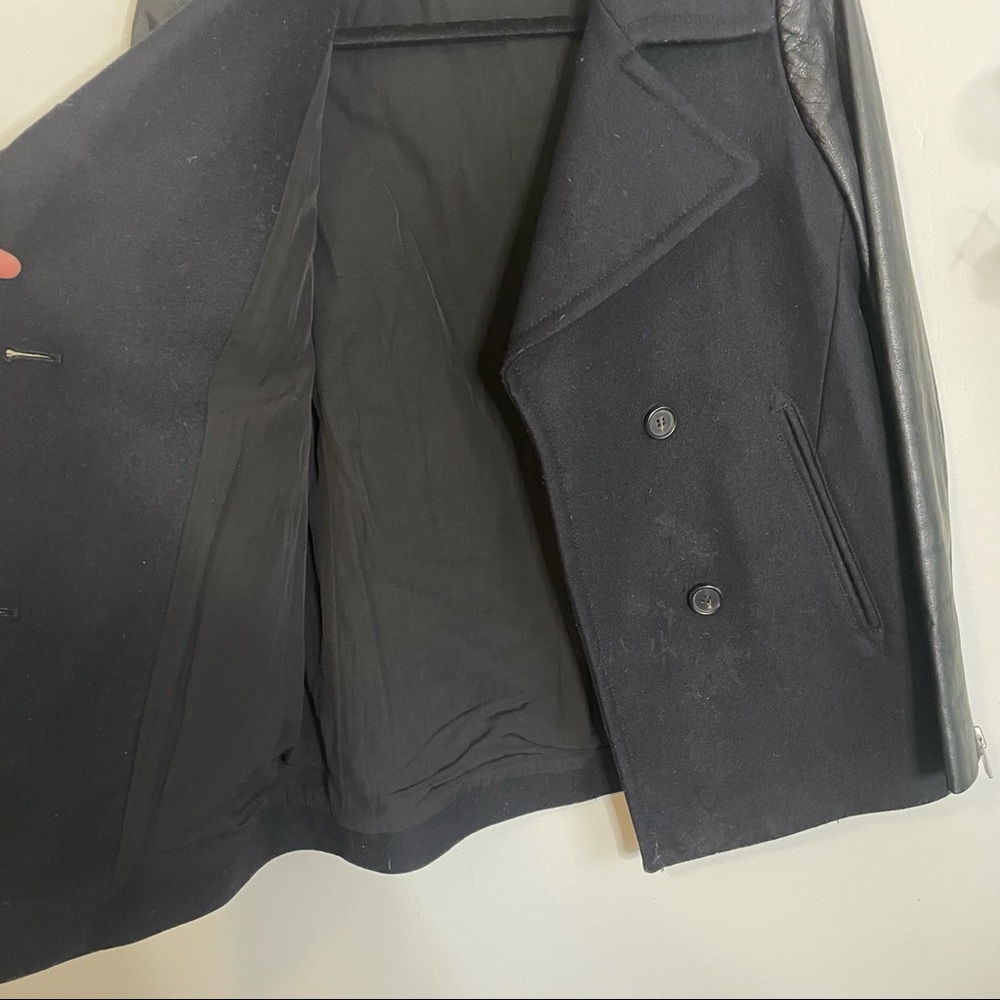 All Saints Ishba Leather and Wool Peacoat Black Size 4 - Picture 8 of 9